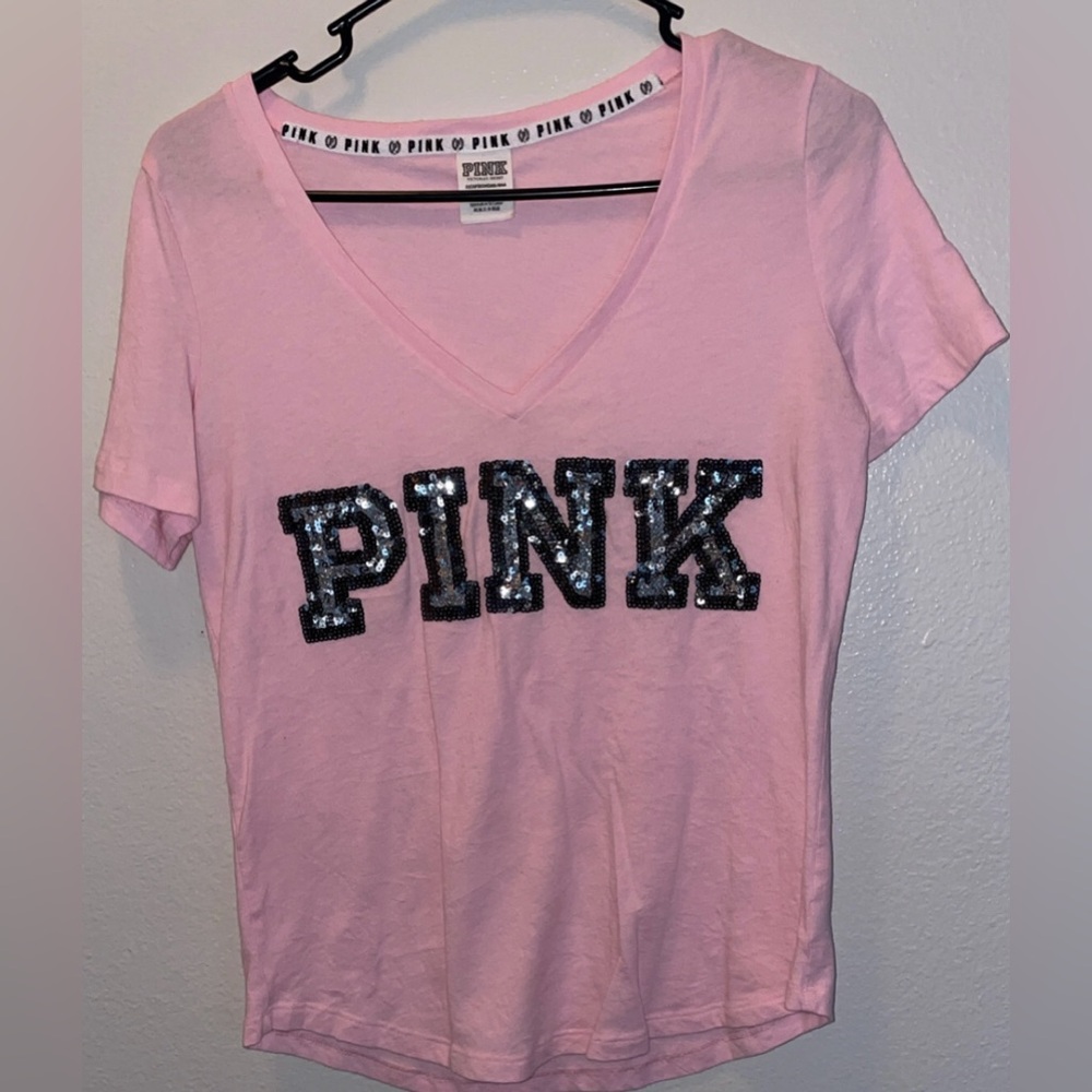 Victoria's Secret Pink Tee with Sequin Logo - Light Pink